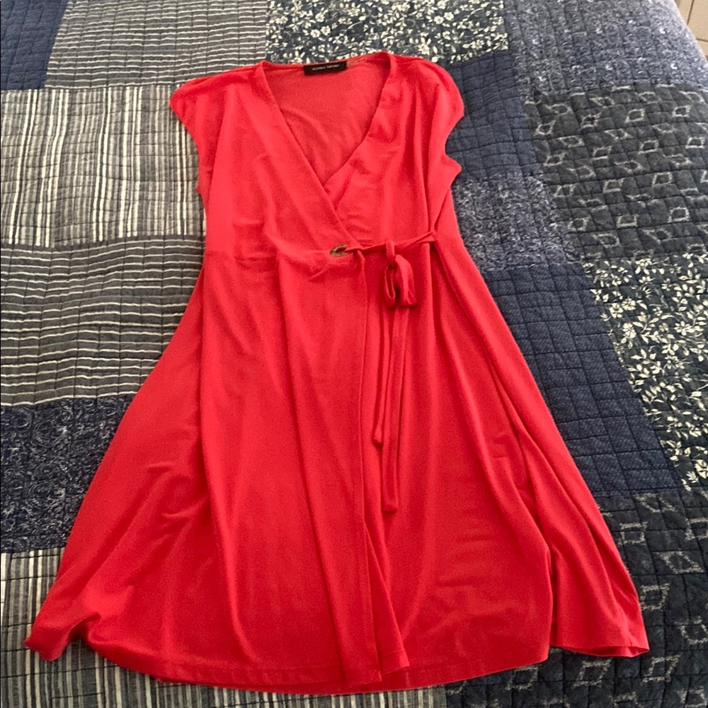 Ivanka Trump Red-Orange Sleeveless Wrap Midi Dress